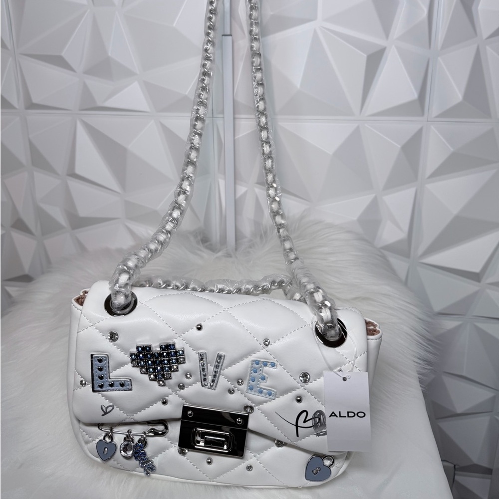 🤍Aldo White Crossbody Bag with Blue Embellishments - Picture 10 of 12